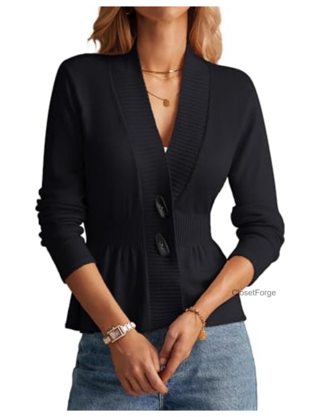 Lightweight Button Down Open Front Cardigan Crochet Knit Peplum Sweater